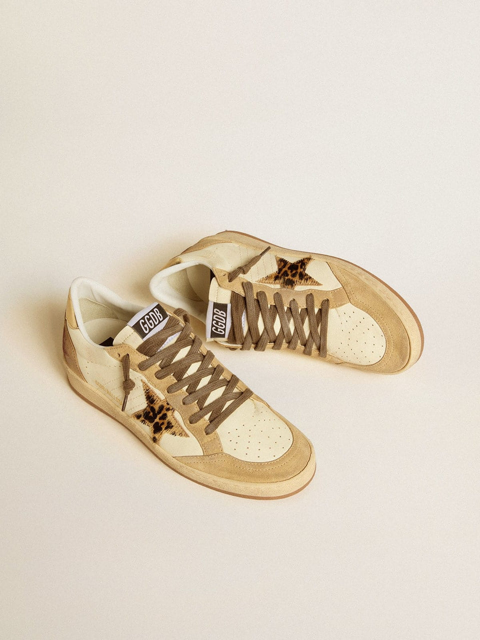 Golden Goose Womens Ball Star In Nappa And Suede With Pony Skin Star And Metallic Heel Tab Womens