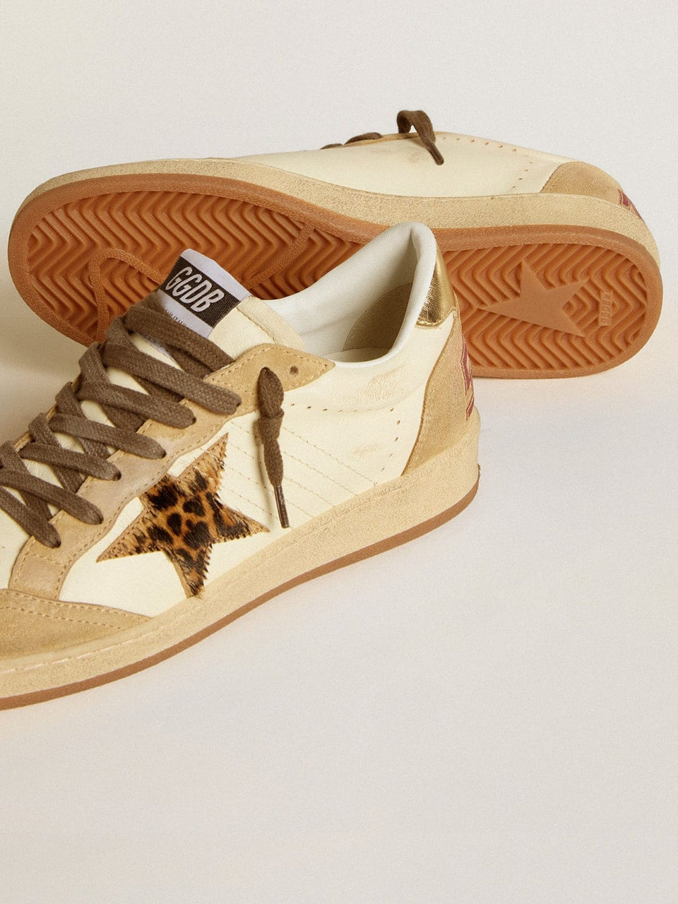 Golden Goose Womens Ball Star In Nappa And Suede With Pony Skin Star And Metallic Heel Tab Womens