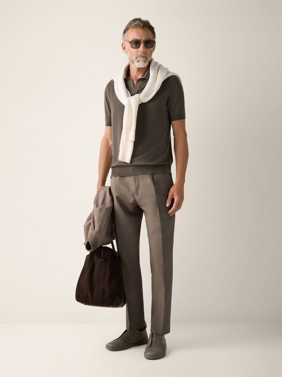 Zegna Dark Taupe Vellus Aureum Polo Shirt