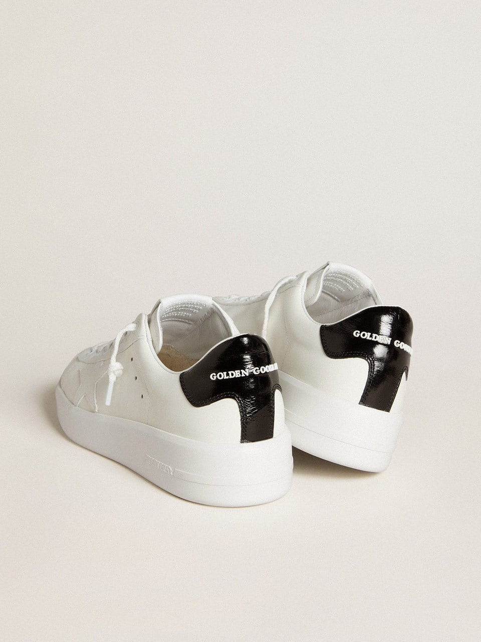 Golden Goose Womens Purestar With Leather Star And Black Patent Leather Heel Tab Womens