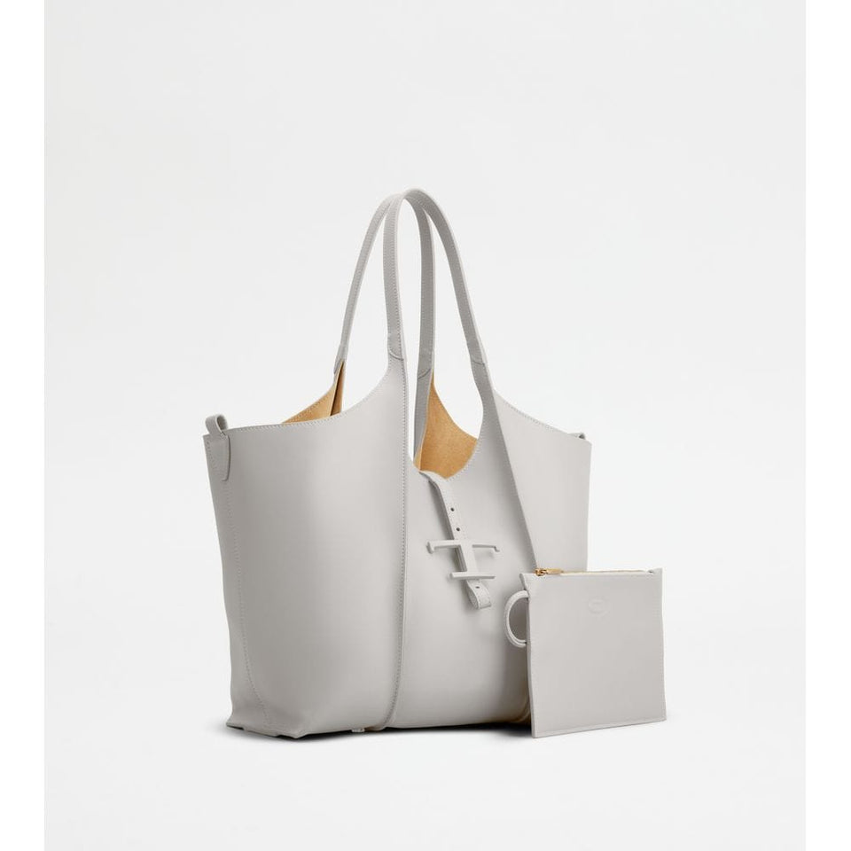 Tods T Timeless Shopping Bag In Leather Small Grey