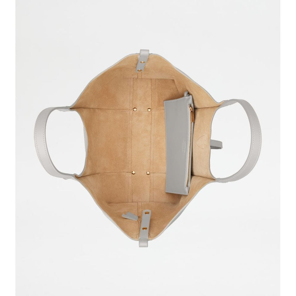 Tods T Timeless Shopping Bag In Leather Small Grey