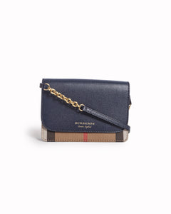 Burberry Hampshire Black Leather & House Check Wallet on Chain Crossbody Bag