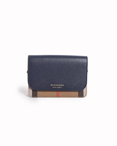 Burberry Hampshire Black Leather & House Check Wallet on Chain Crossbody Bag