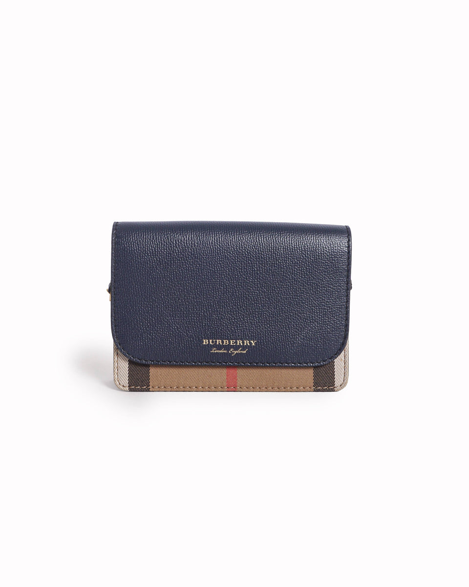 Burberry Hampshire Black Leather & House Check Wallet on Chain Crossbody Bag