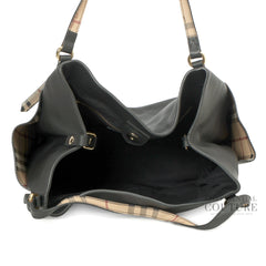 Burberry House Check Canvas Black Soft Leather Tote Bag