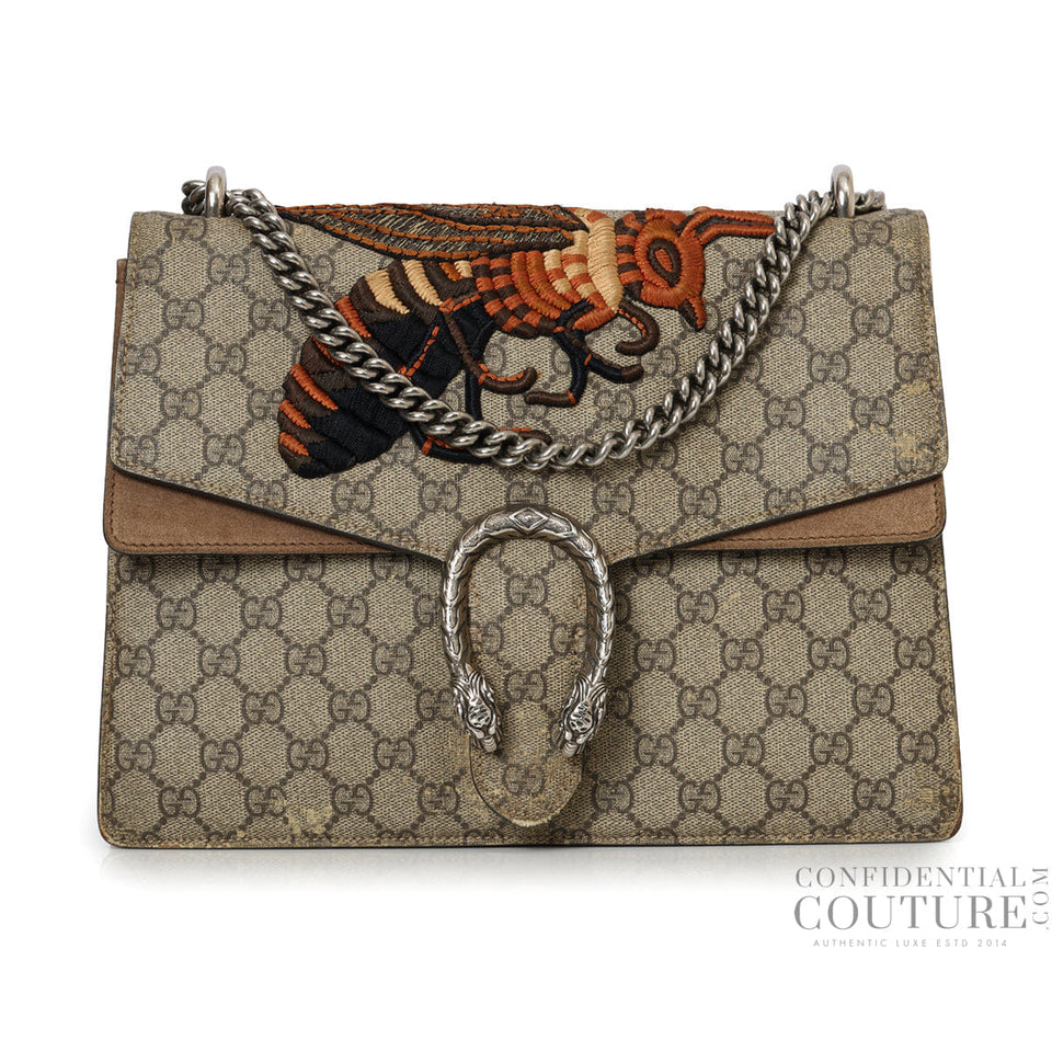 Gucci Beige/Brown GG Supreme Medium Dionysus Bee Bag