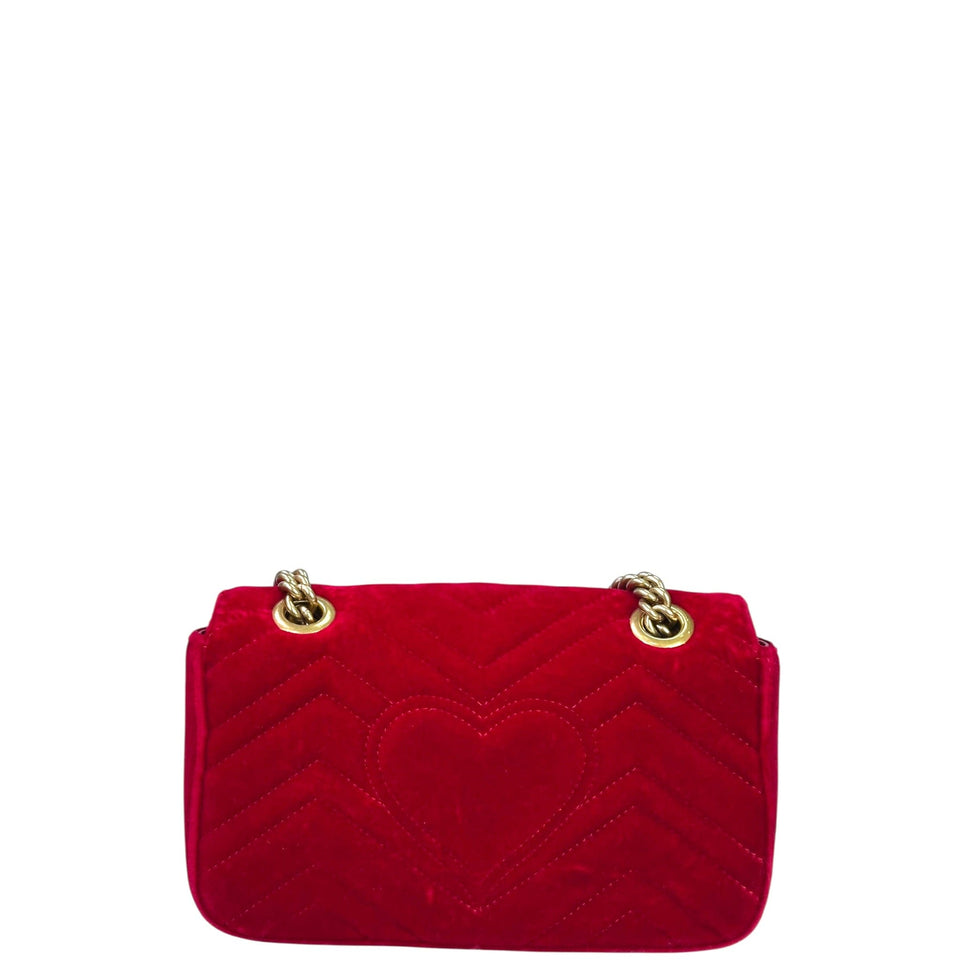 Gucci GG Marmont Mini Flap Bag Red Matelassé Velvet