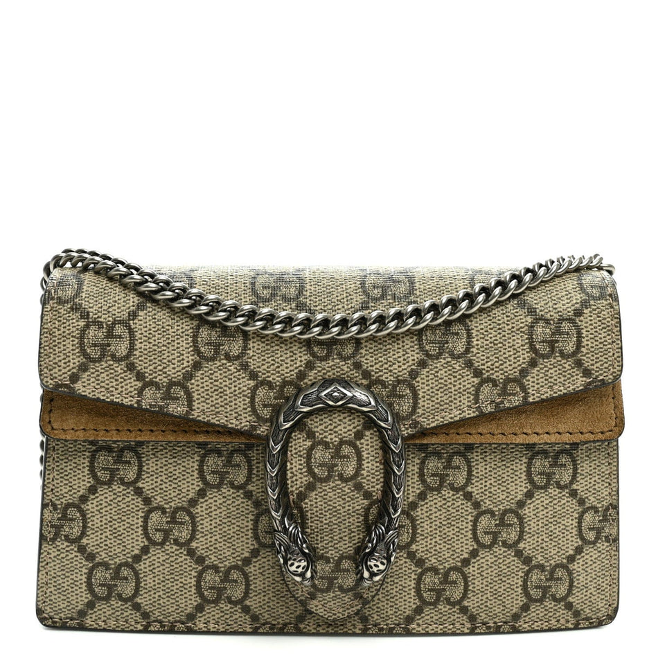 Gucci GG Supreme Monogram Super Mini Dionysus Shoulder Bag Taupe