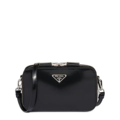 Prada Brique Small Brushed Leather Crossbody - Nero