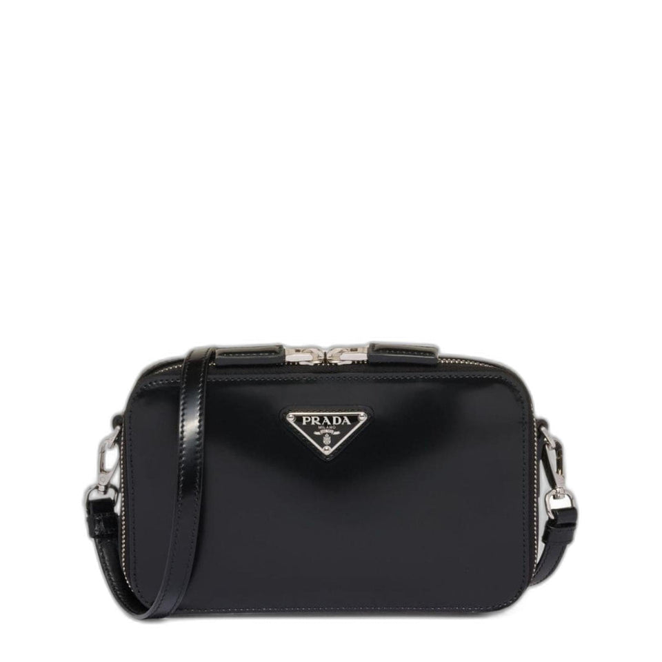 Prada Brique Small Brushed Leather Crossbody - Nero