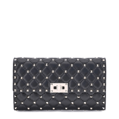 Valentino Rockstud Spike Nappa Leather Crossbody Clutch - Black