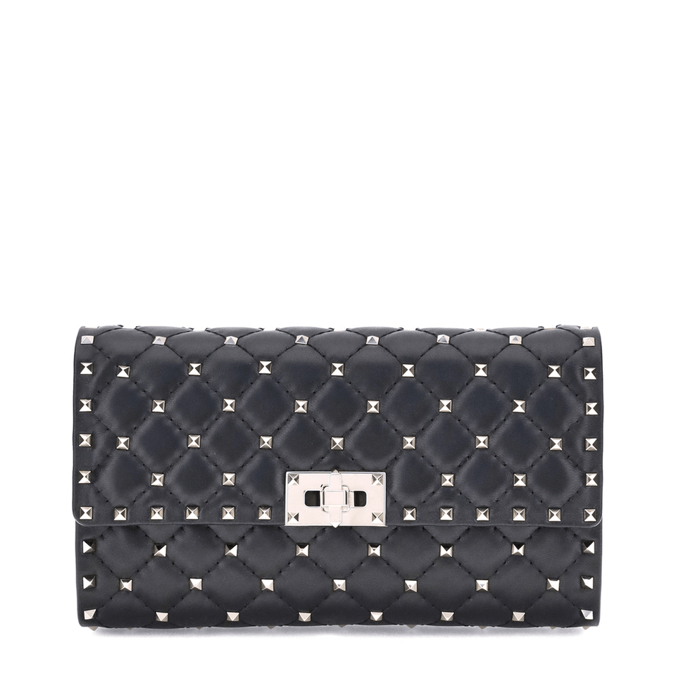 Valentino Rockstud Spike Nappa Leather Crossbody Clutch - Black