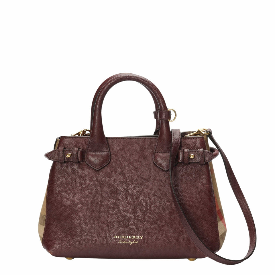 Burberry Burgundy House Check Fabric Banner Satchel