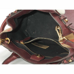 Burberry Burgundy House Check Fabric Banner Satchel
