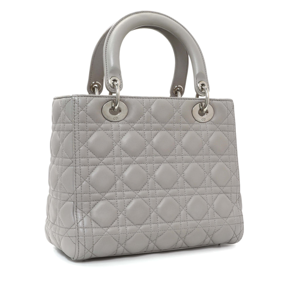 Christian Dior Grey Lambskin Cannage Medium Lady Dior