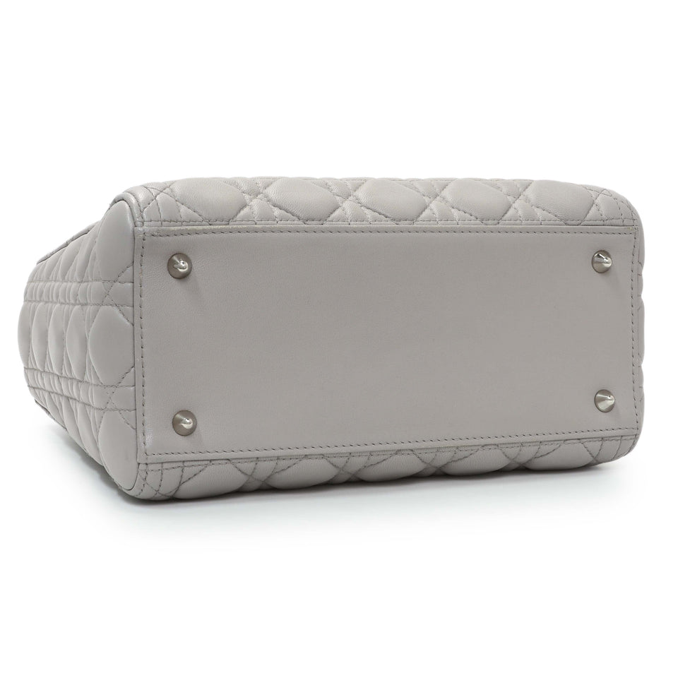 Christian Dior Grey Lambskin Cannage Medium Lady Dior