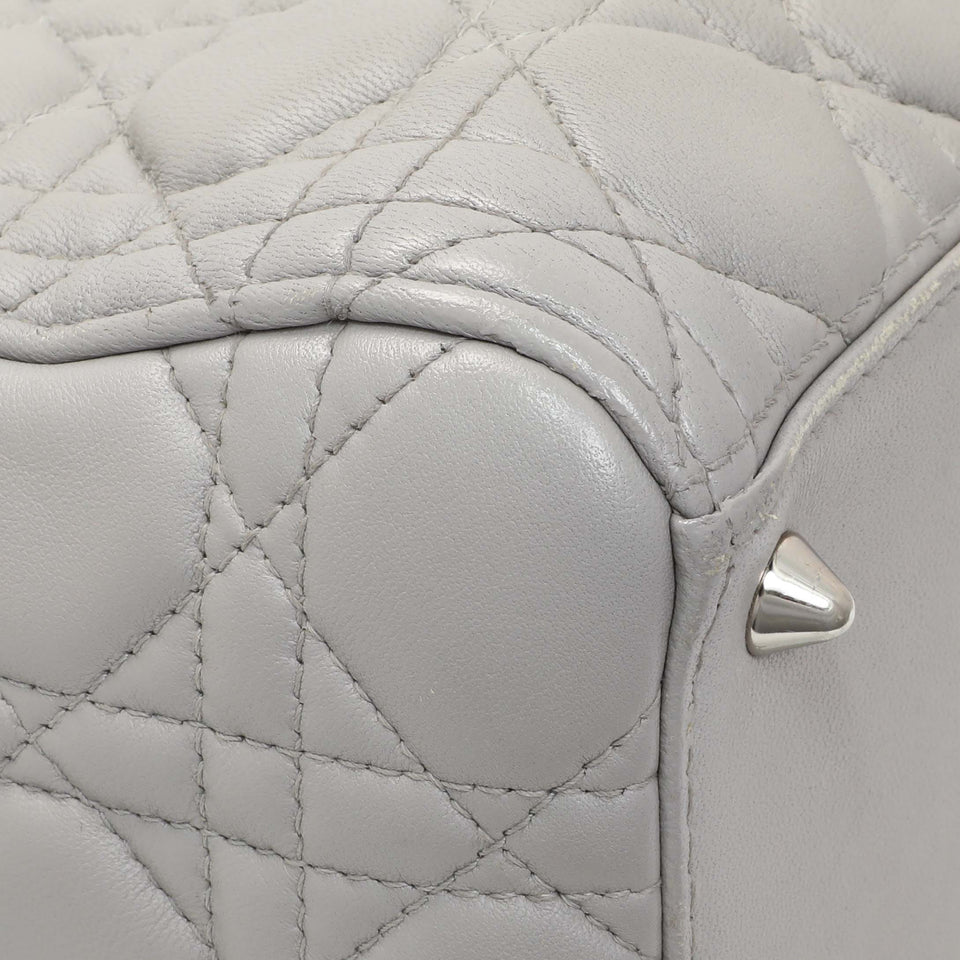 Christian Dior Grey Lambskin Cannage Medium Lady Dior