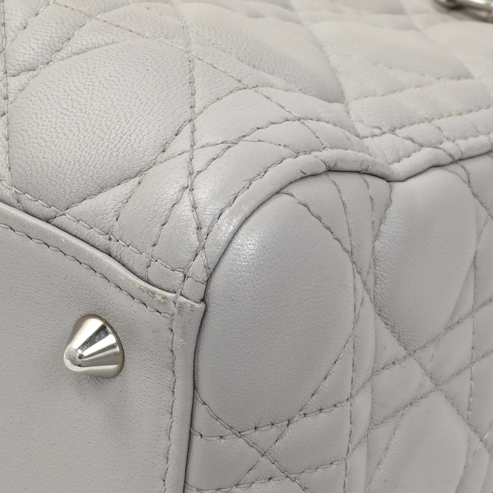 Christian Dior Grey Lambskin Cannage Medium Lady Dior