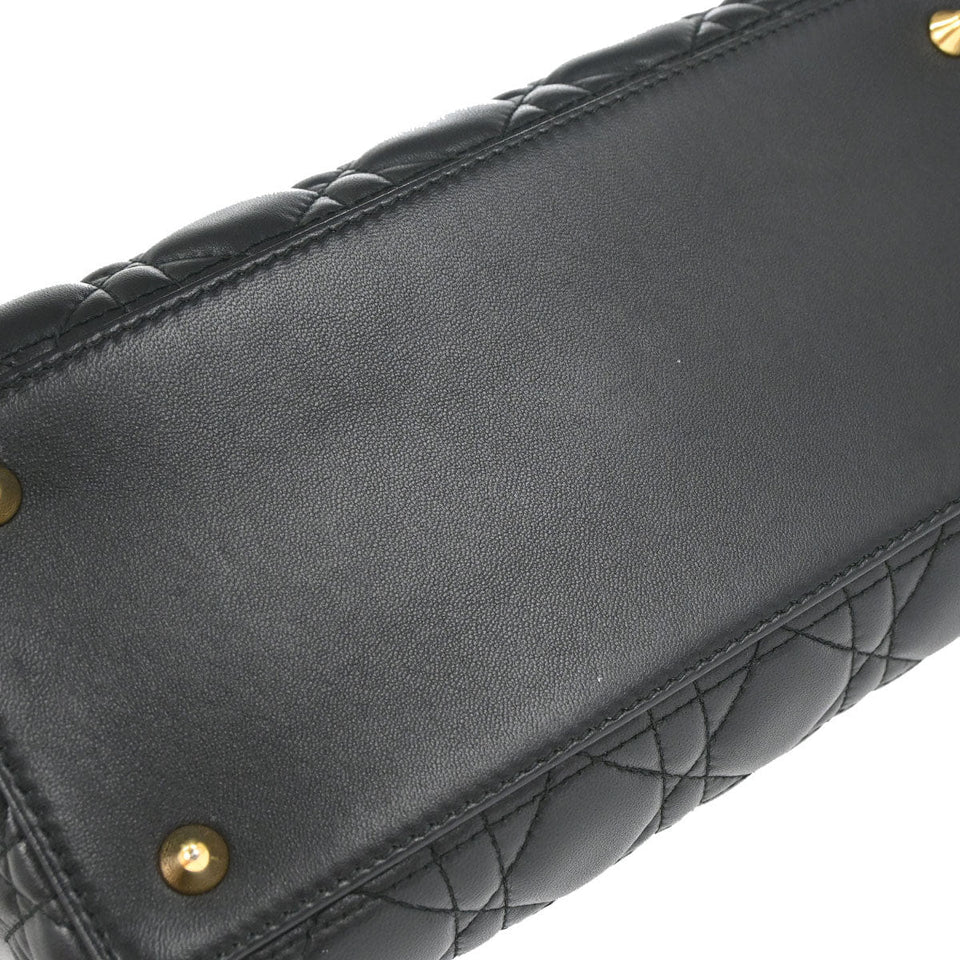 Christian Dior Black Lambskin Medium Lady Dior Cannage 2way Shoulder Handbag