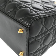 Christian Dior Black Lambskin Medium Lady Dior Cannage 2way Shoulder Handbag