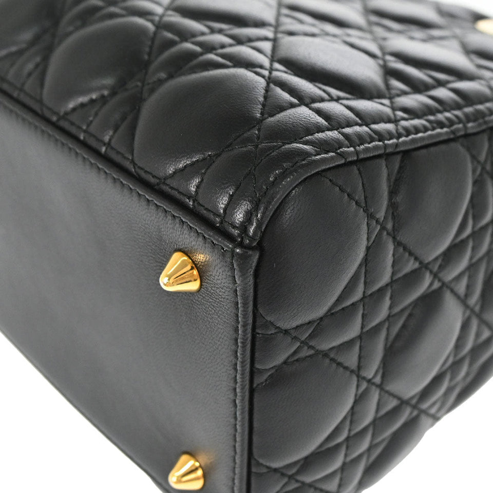 Christian Dior Black Lambskin Medium Lady Dior Cannage 2way Shoulder Handbag