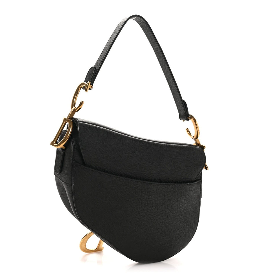Christian Dior Grained Calfskin Saddle Bag Black