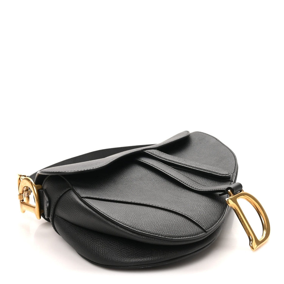 Christian Dior Grained Calfskin Saddle Bag Black