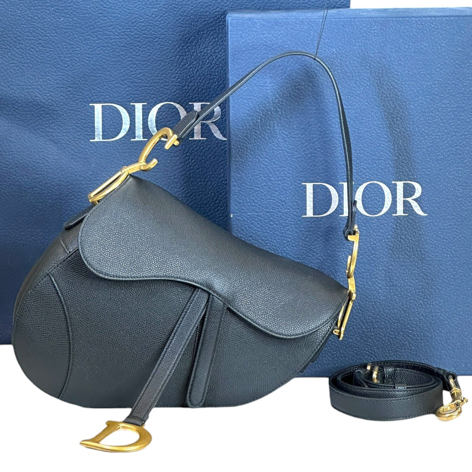 Christian Dior Saddle Bag Black Grained Calfskin