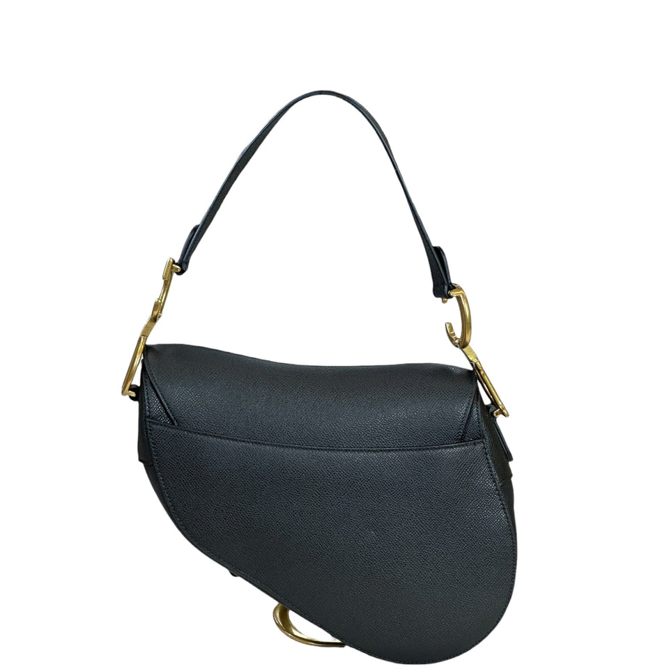 Christian Dior Saddle Bag Black Grained Calfskin