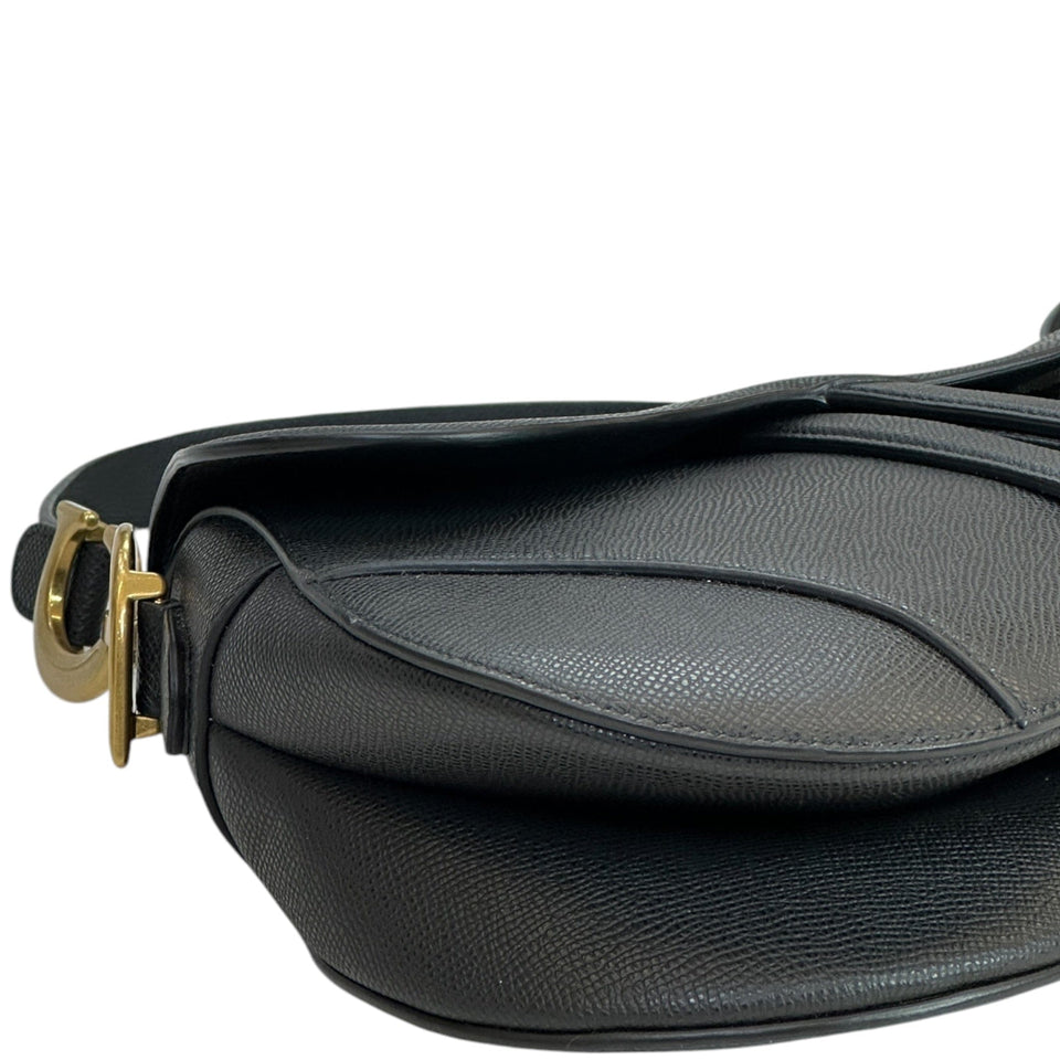 Christian Dior Saddle Bag Black Grained Calfskin