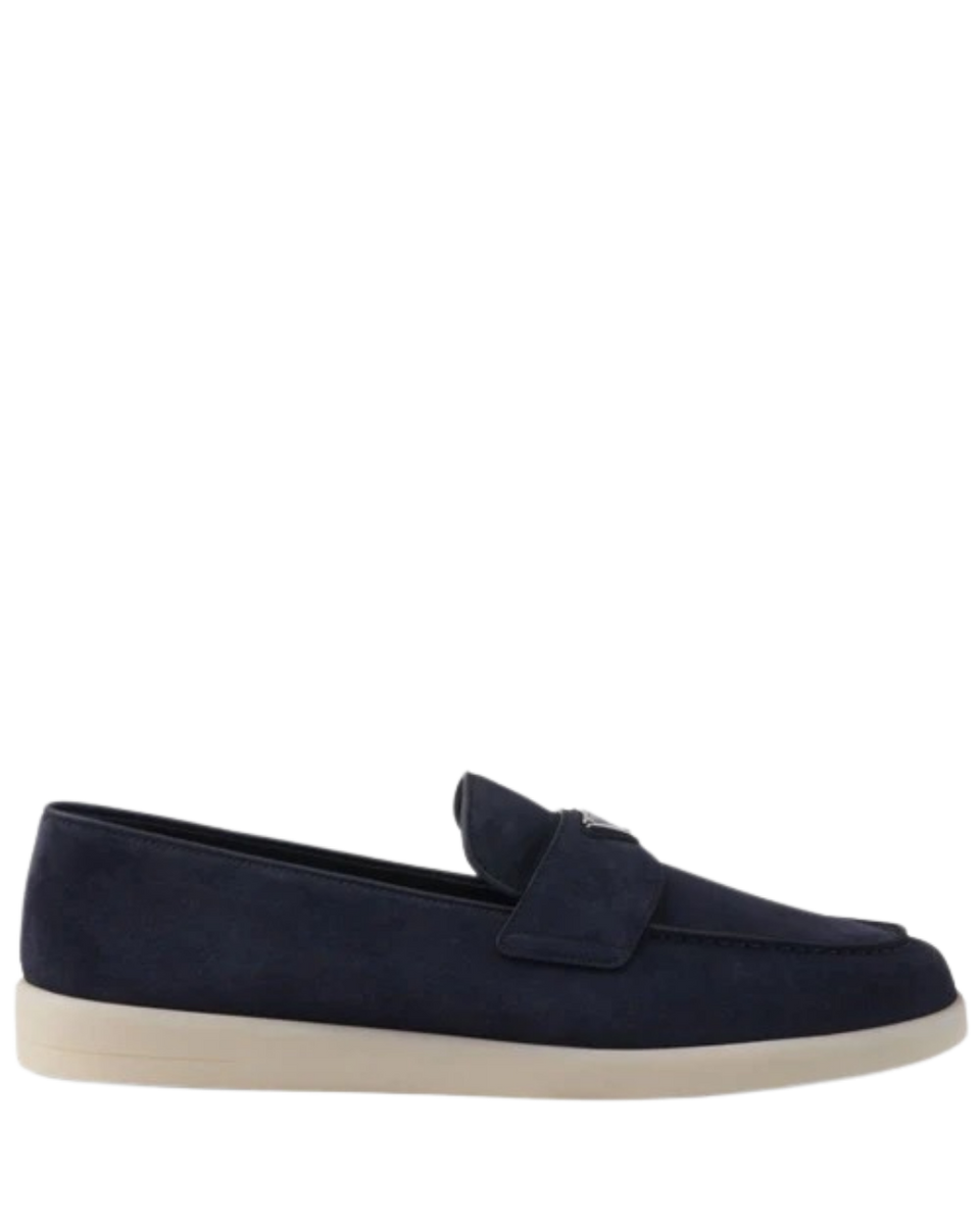 Prada Suede Loafers with Triangle Logo – Navy
