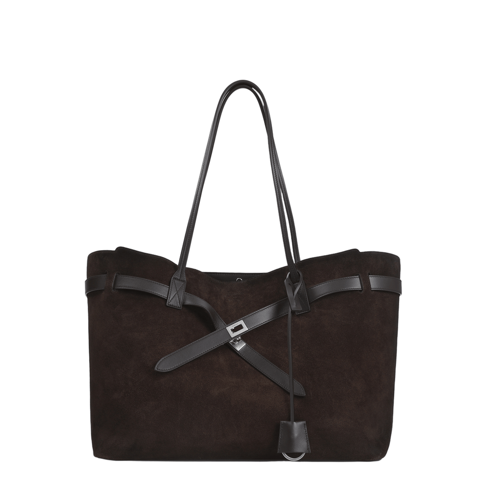Balenciaga Bel Air Large Waxed Suede Calfskin Tote Bag - Light Espresso