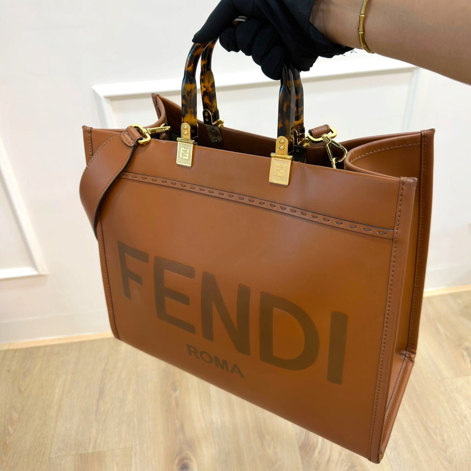 Fendi Sunshine Tote Medium Brown Leather