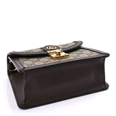 Gucci GG Supreme Monogram Textured Dollar Calfskin Web Mini Ophidia Padlock Top Handle Chain Shoulder Bag Beige Ebony New Acero