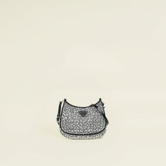 Prada Black Metal Crystal - Embellished Satin Cleo Bag