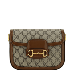 Gucci Horsebit 1955 Small GG Supreme Canvas Shoulder Bag - Beige and Ebony