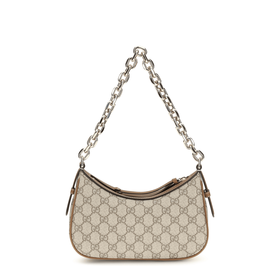 Gucci Small GG Monogram Coated Fabric Shoulder Bag - Beige and Dark Brown