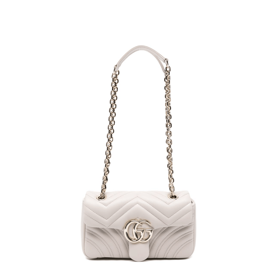 Gucci GG Marmont Small Matelassé Chevron Nappa Leather Shoulder Bag - Light Grey