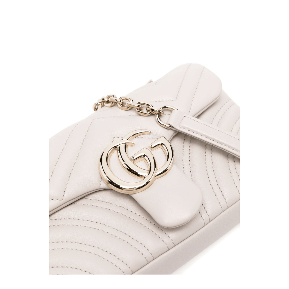 Gucci GG Marmont Small Matelassé Chevron Nappa Leather Shoulder Bag - Light Grey