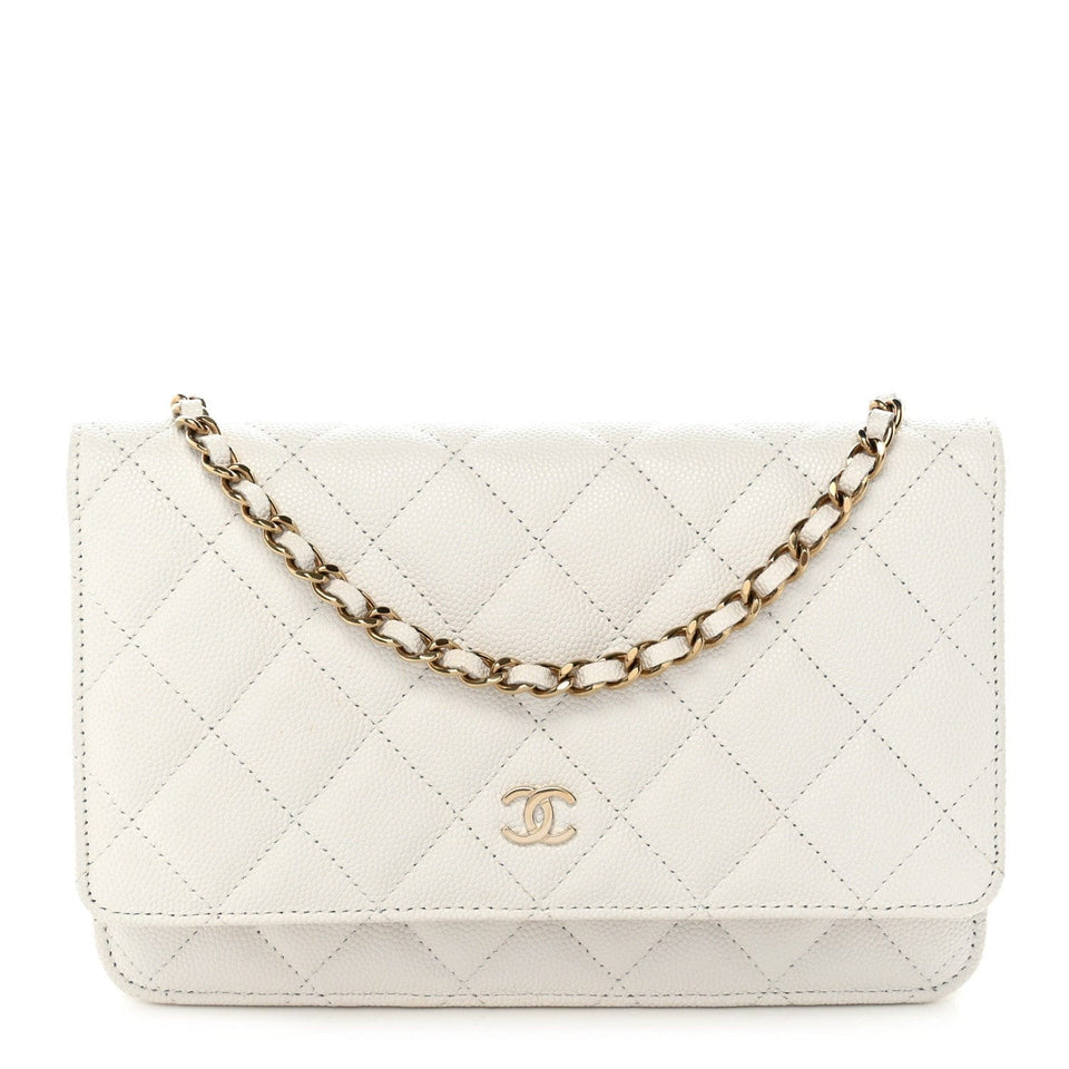 Chanel Caviar Quilted Wallet on Chain WOC White