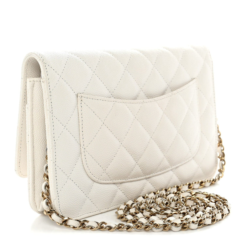 Chanel Caviar Quilted Wallet on Chain WOC White