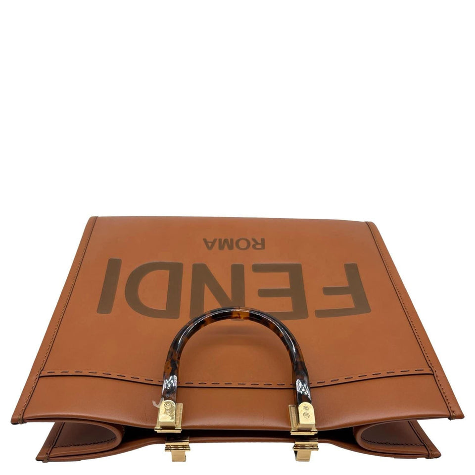 FENDI Sunshine Medium Leather Shopper Tote Bag Brown