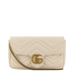 Gucci GG Marmont Small Matelassé Chevron Leather Shoulder Bag - White