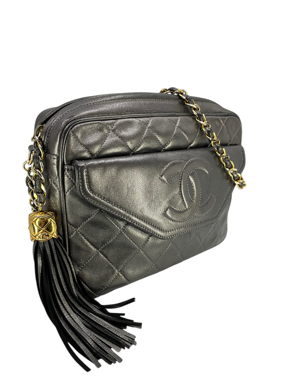 Chanel Vintage Front Pocket Quilted Lambskin Medium Camera Bag