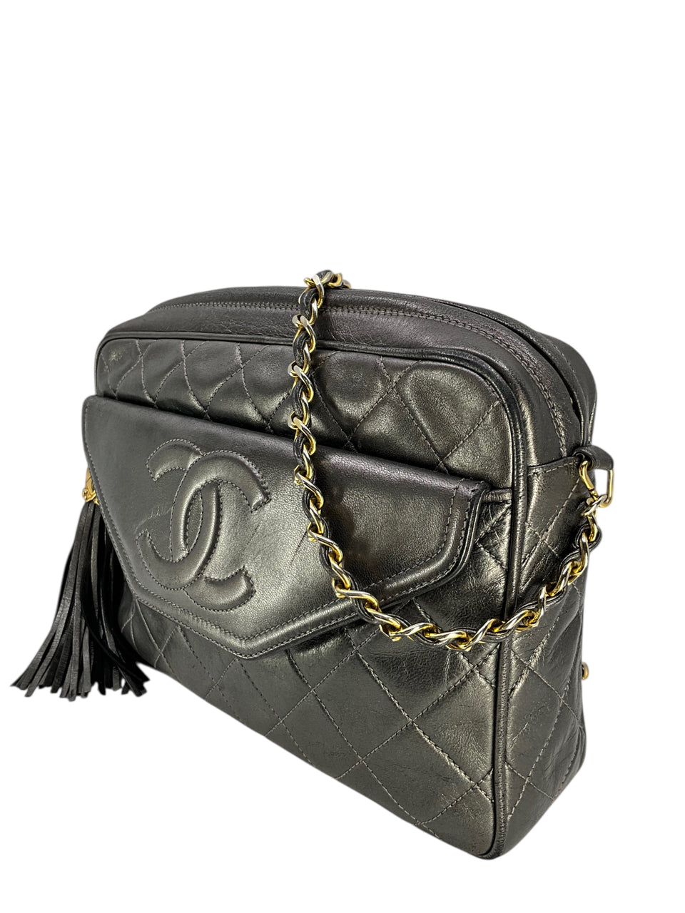 Chanel Vintage Front Pocket Quilted Lambskin Medium Camera Bag