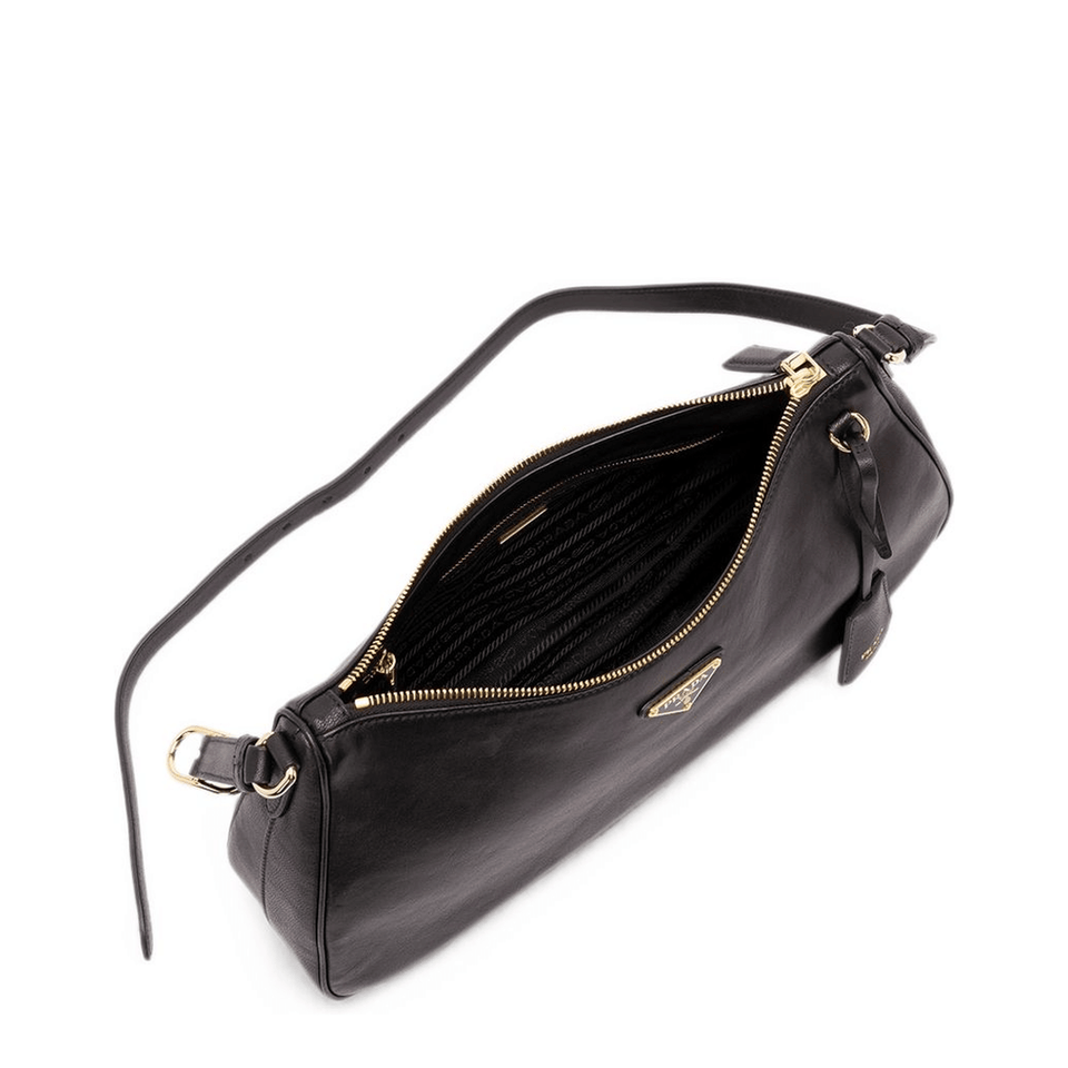 Prada Arqué Small Calfskin Shoulder Bag - Black