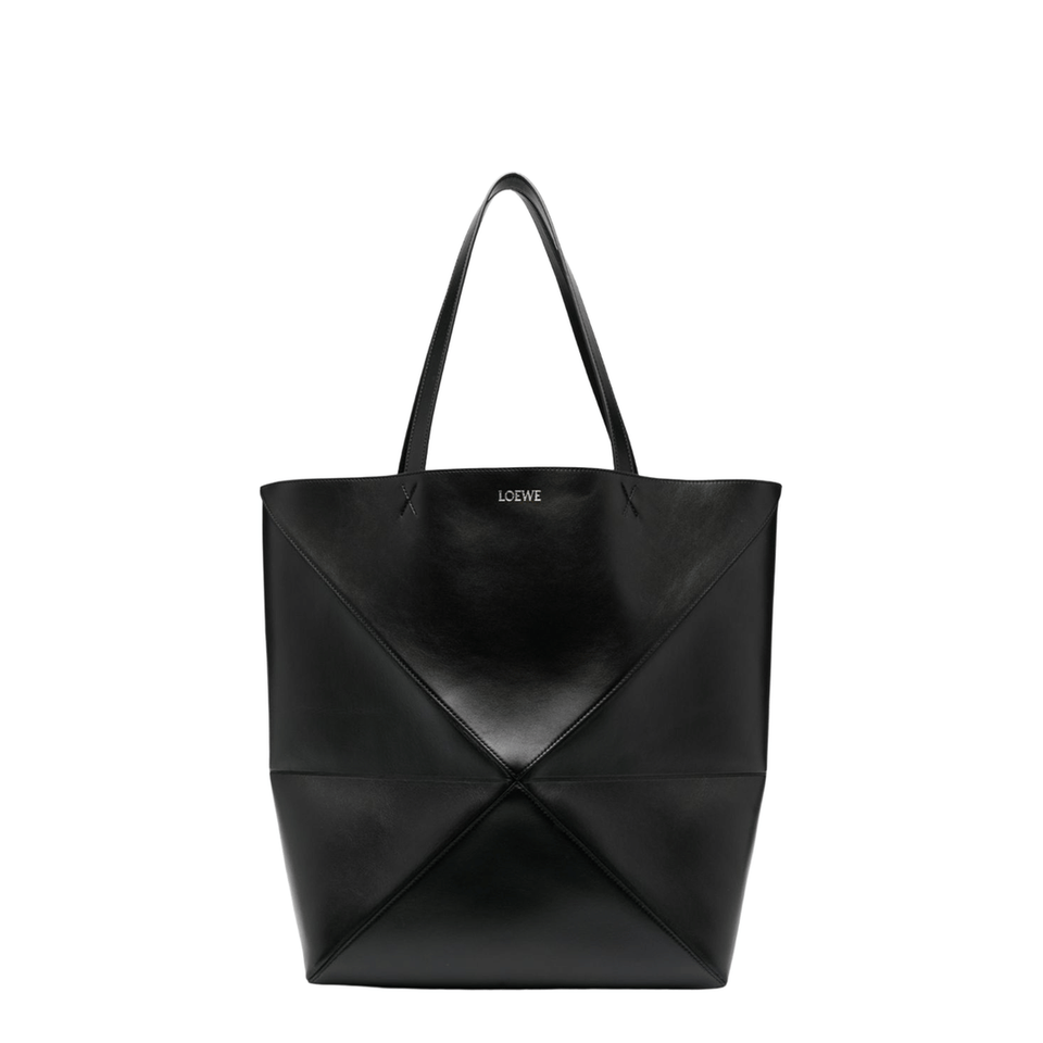Loewe Puzzle Fold XL Shiny Calfskin Tote - Black