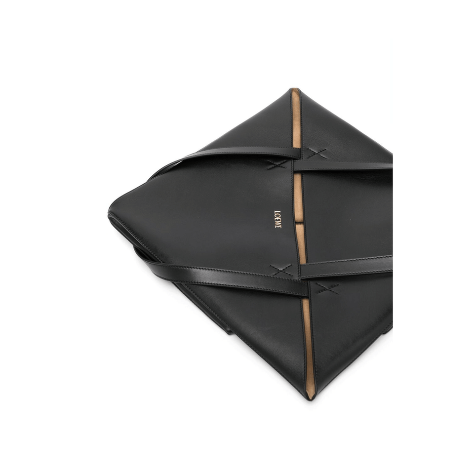 Loewe Puzzle Fold XL Shiny Calfskin Tote - Black