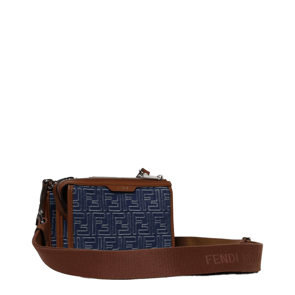 Fendi Double Baguette Denim - Effect FF Jacquard Crossbody - Blue